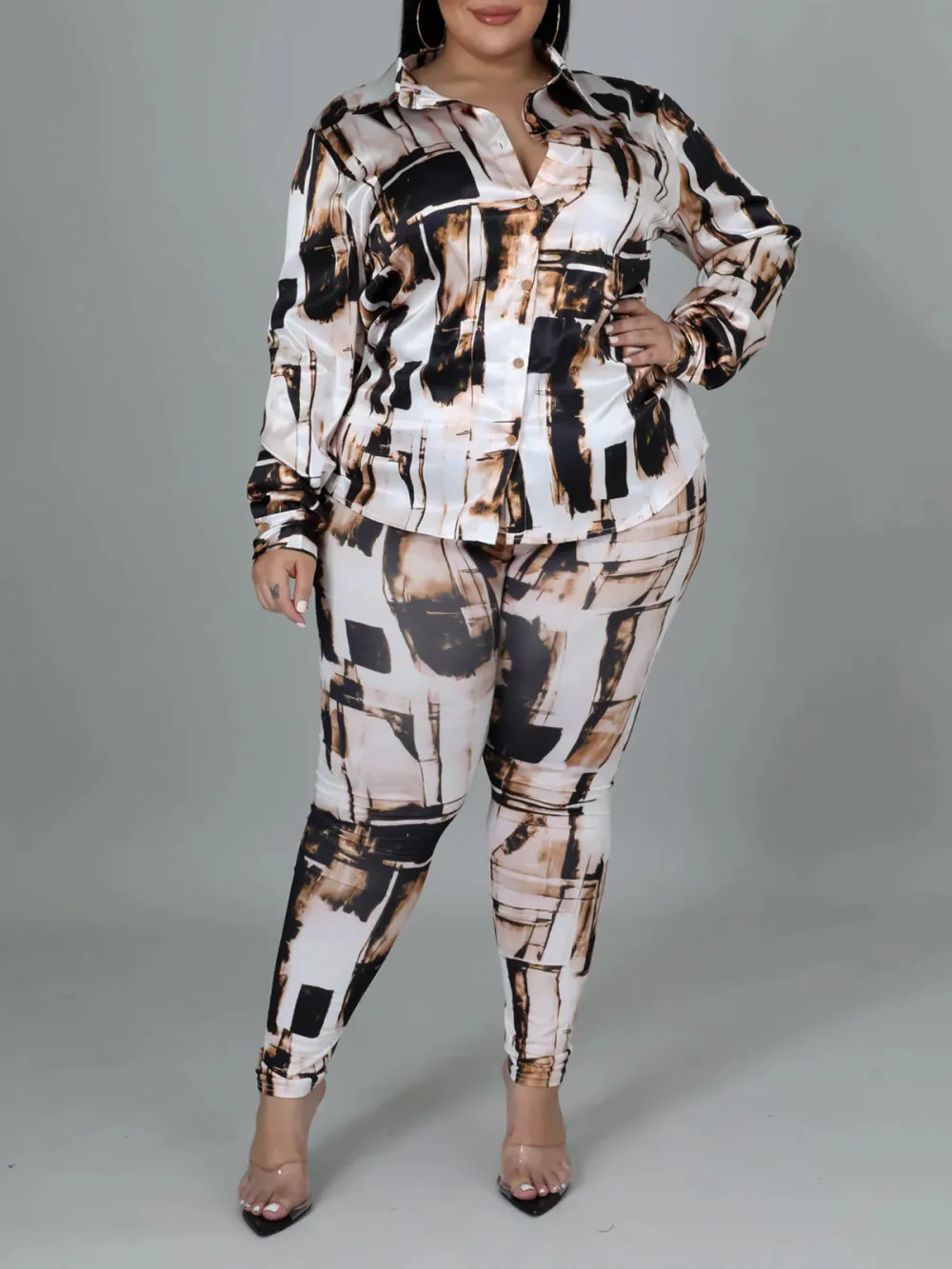 Women'S Fashion Printed Long Sleeve Trouser Suit