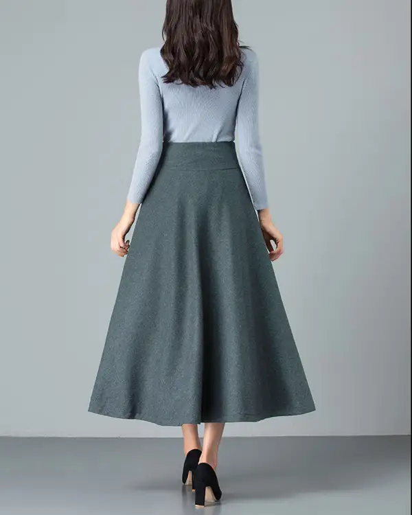 Pleated Wool Flared Midi Skirt