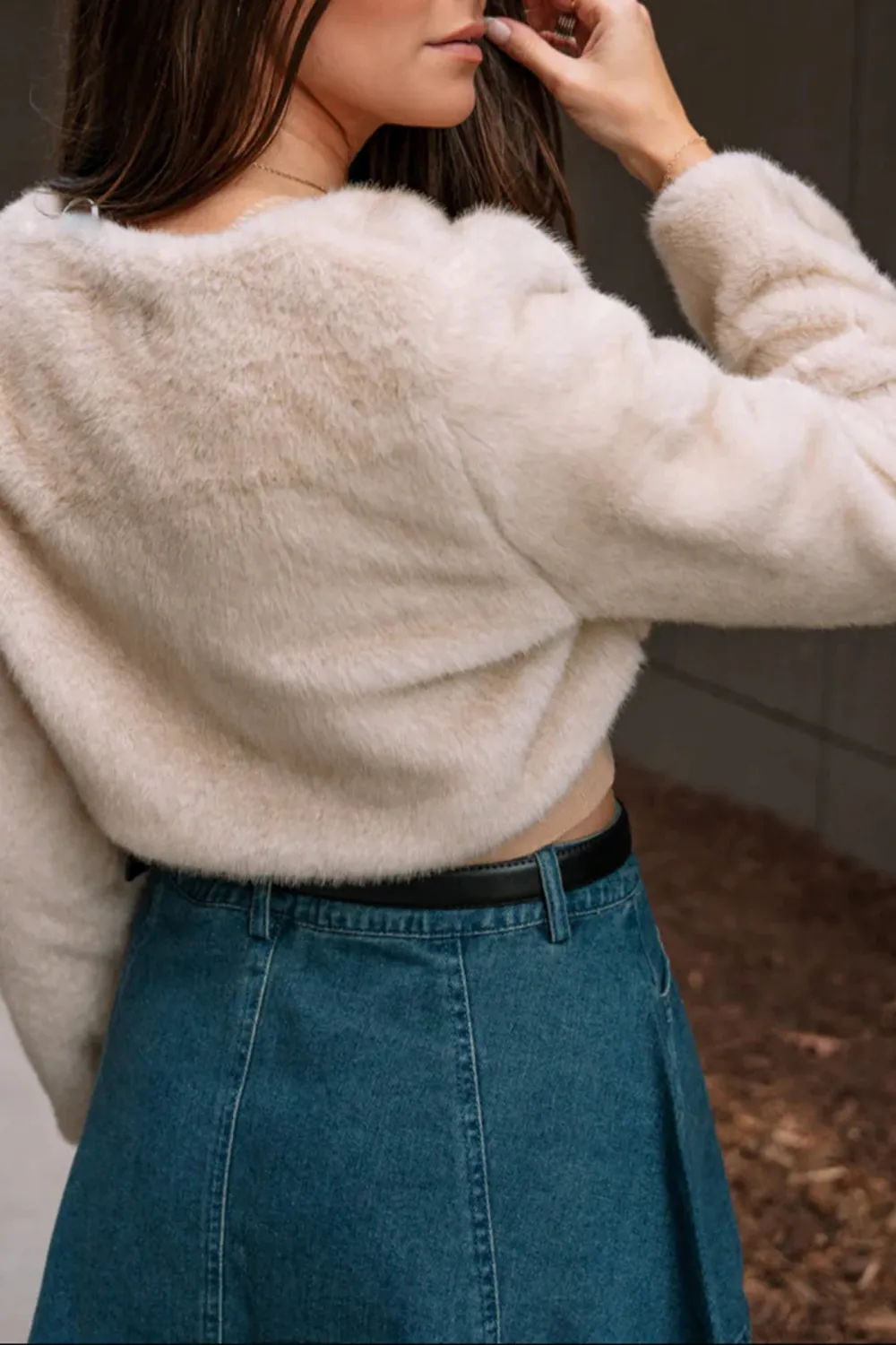Fuzzy Cropped Long Sleeve Jacket