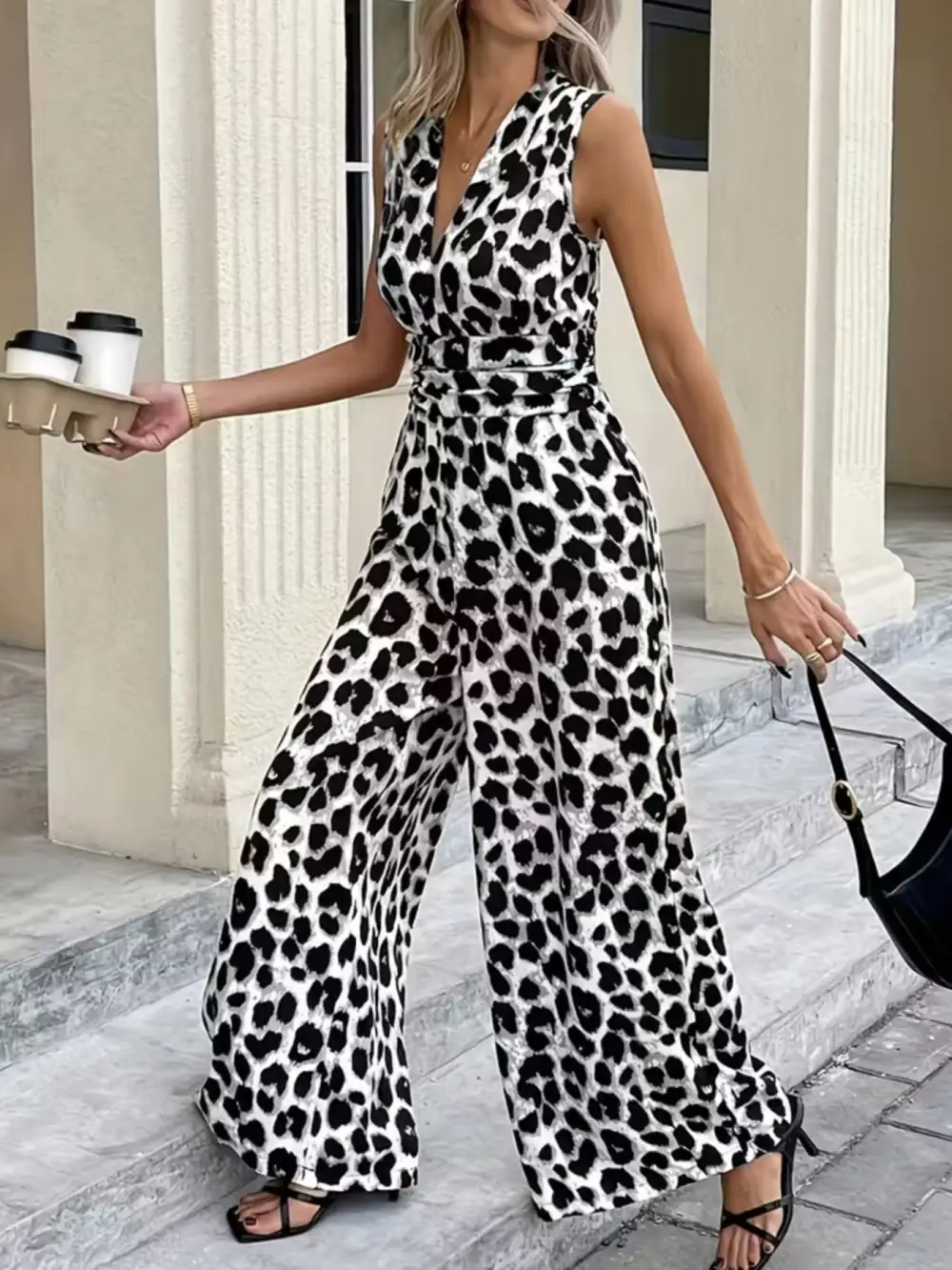 Leopard Print Wide Leg Jumpsuit