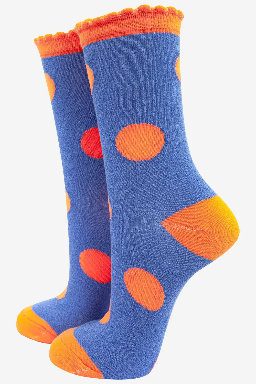 Women's Cotton Glitter Socks Large Polka Dot Spots Scalloped Cuff