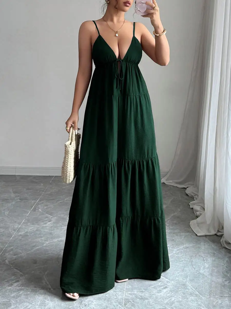 Backless Pleated Sleeveless Neck Maxi Dress