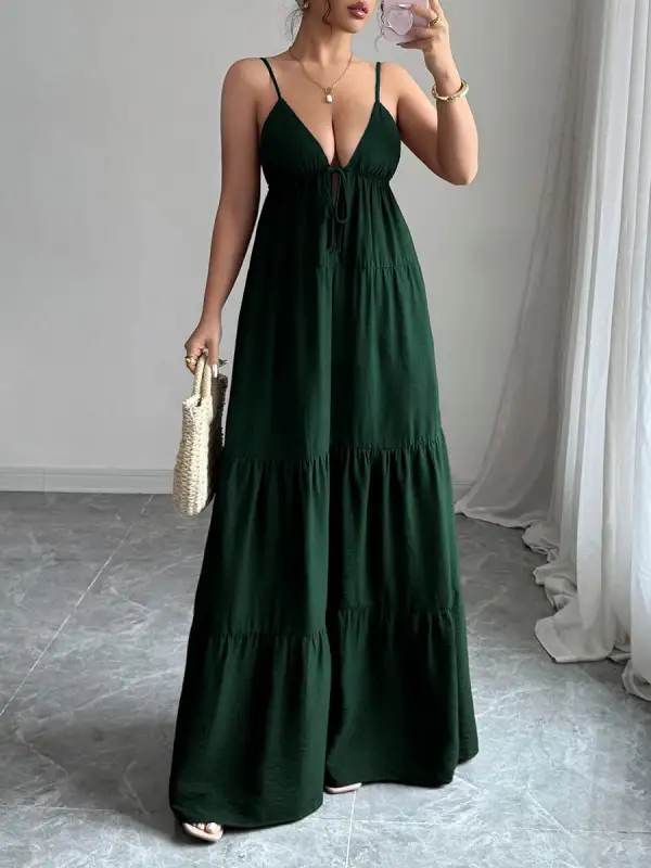 Backless Pleated Sleeveless Neck Maxi Dress