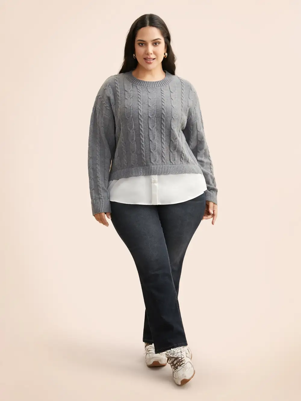 Supersoft Essentials Cable Knit Patchwork Pullover