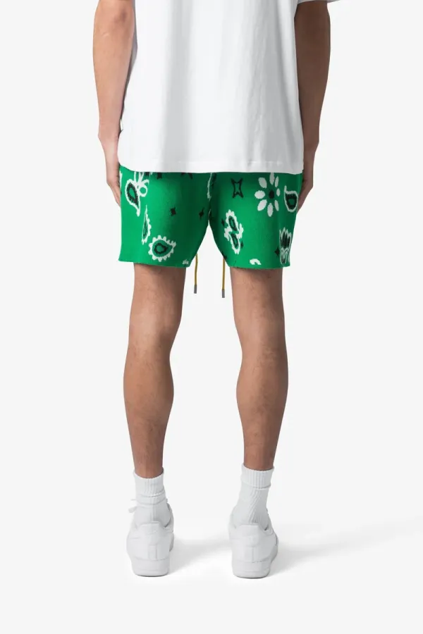 GREEN PAISLEY PRINTED KNIT SHORTS