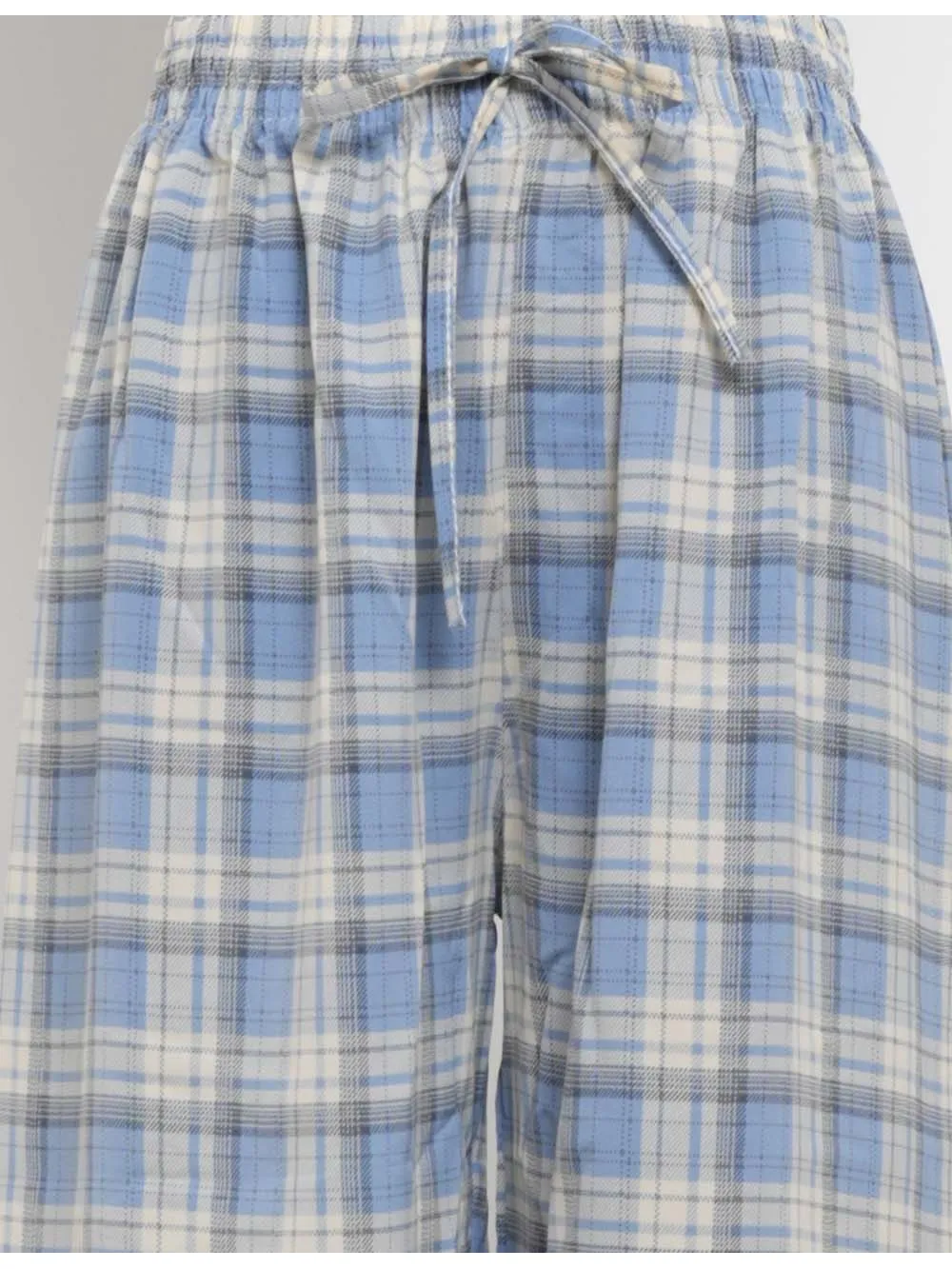 Checked Elastic Waist Drawstring Wide Leg Pants