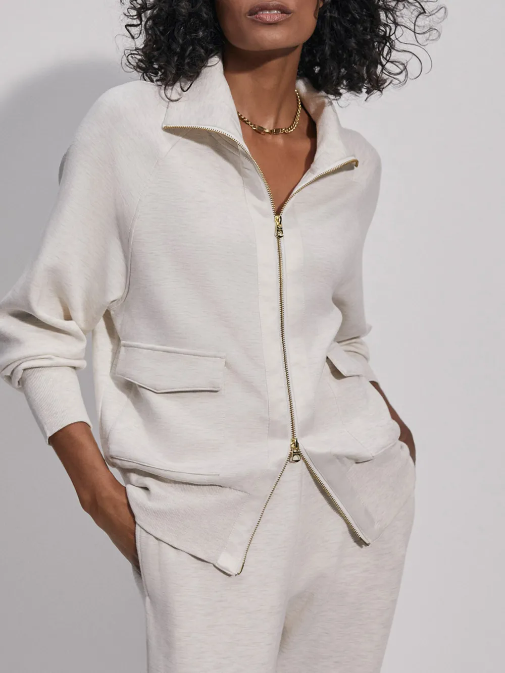 Classic Full-Zip Stand-Collar Pocketed Sweatshirt