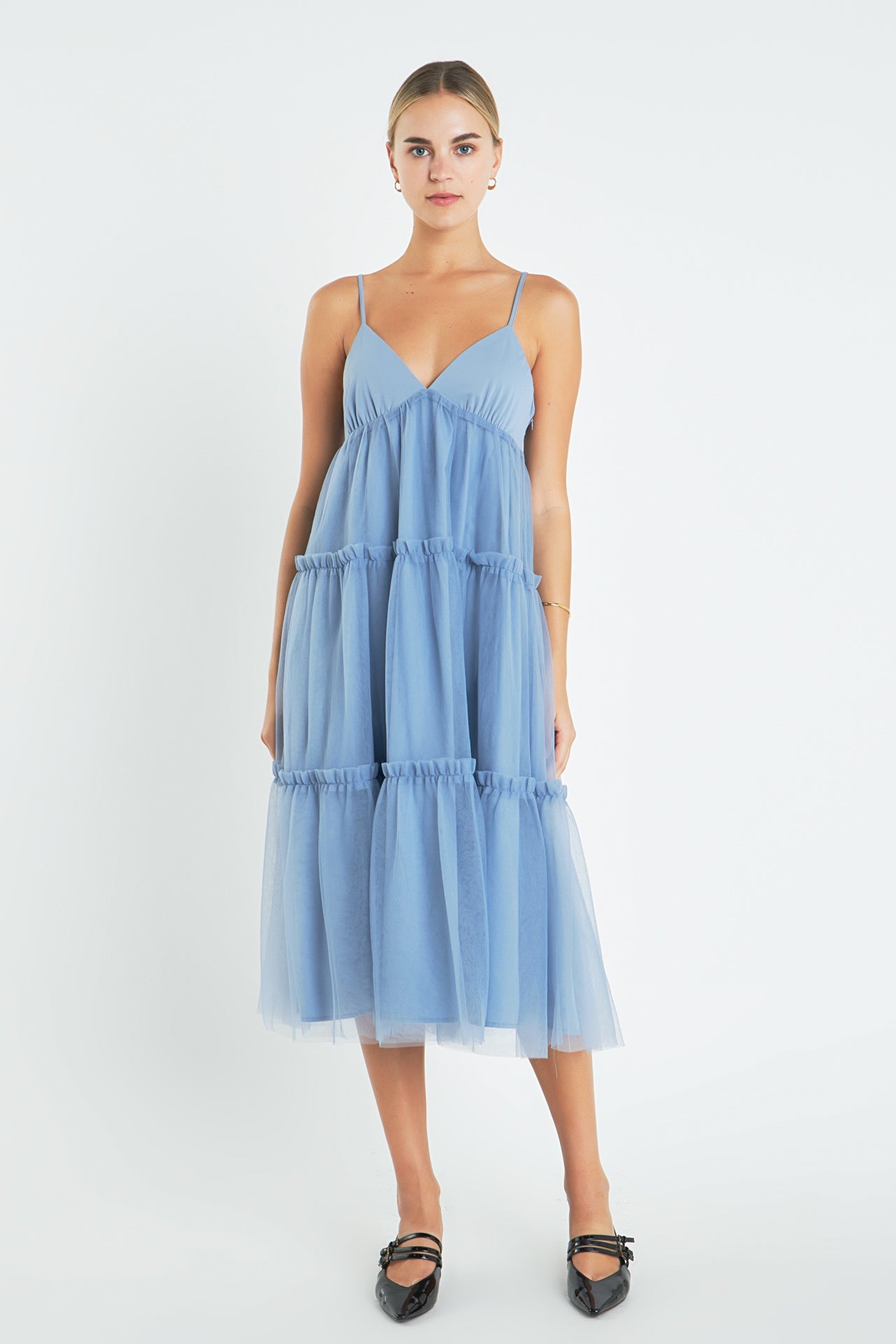 Tulle Contrast Midi Dress