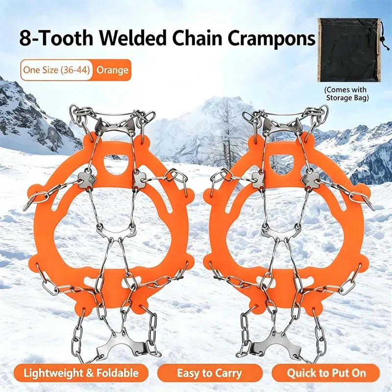 Outdoor 8-Tooth / 10-Tooth Ice Cleats Anti-Slip Shoe Covers, Sole Spike Chain Grips for Men Women, Snow Ice Traction Crampons