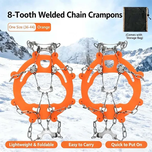 Outdoor 8-Tooth / 10-Tooth Ice Cleats Anti-Slip Shoe Covers, Sole Spike Chain Grips for Men Women, Snow Ice Traction Crampons