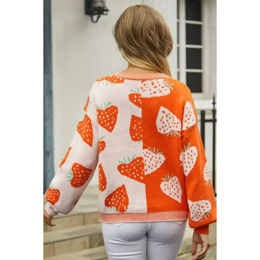 Printed V Neck Button Down Long Sleeve Cardigan