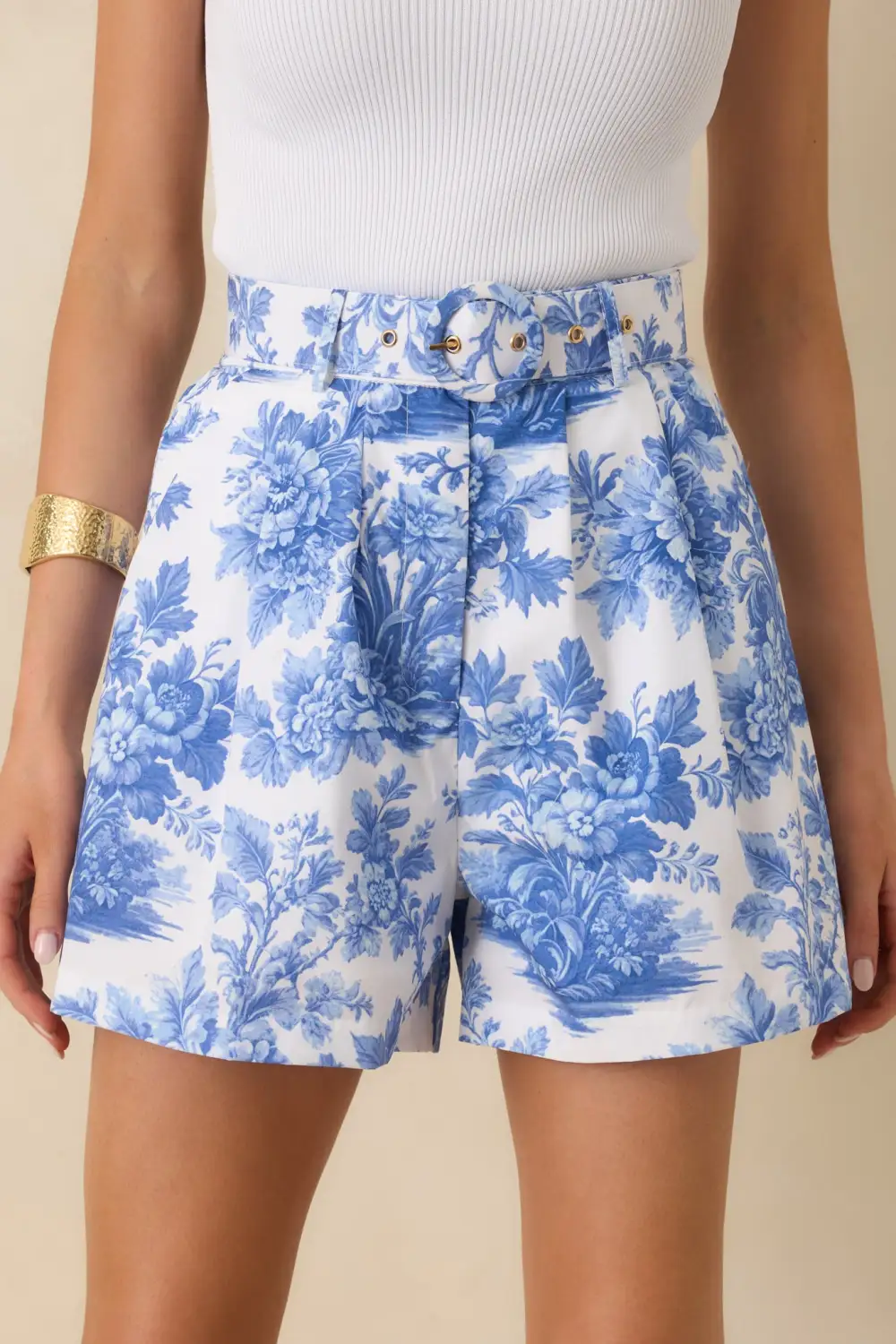 Cotton Floral Print Belted Shorts