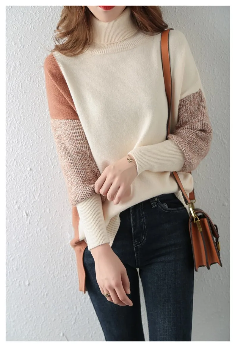 Casual Loose Color Block High-Neck Sweater