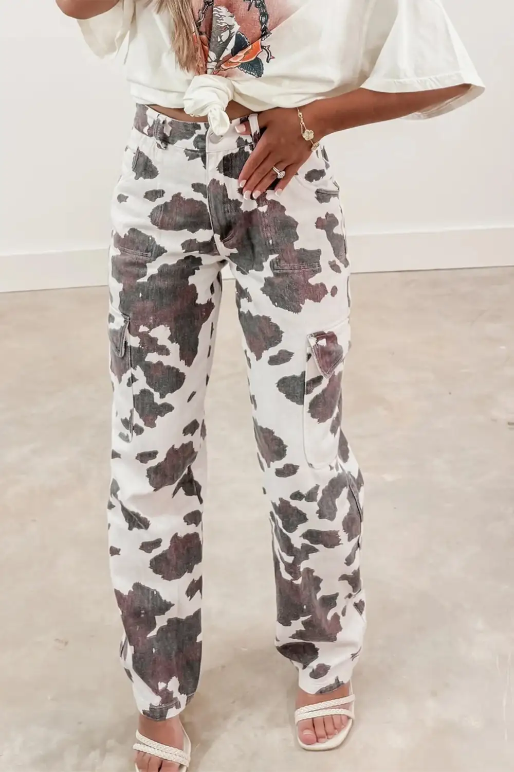 Cow Spots Printed Multi Pocketed Jeans