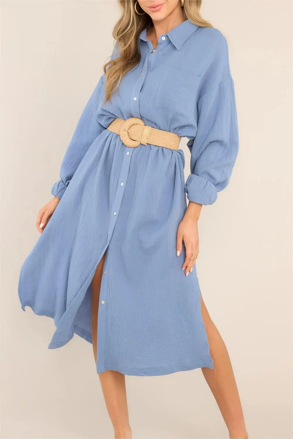 SOMEWHERE UP ABOVE BLISSFUL BLUE 100% COTTON MIDI DRESS