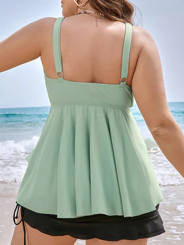 Green lotus knot sexy off-the-shoulder one-piece swimsuit