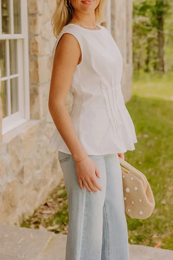Breathable Cotton Sleeveless Pleated Ladies Top