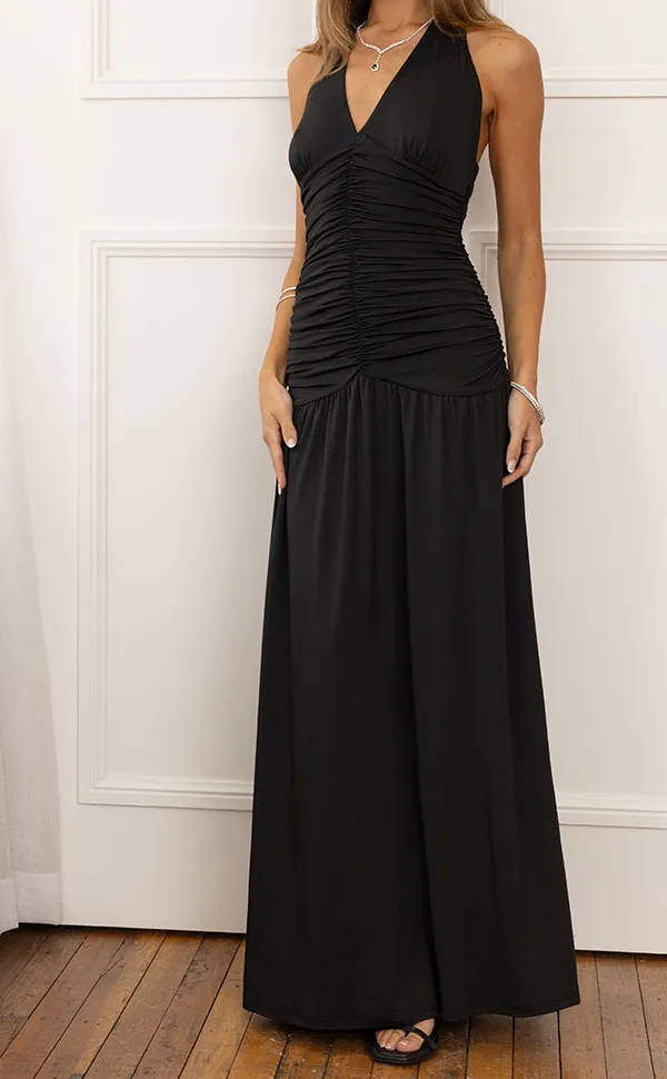 Halter Halter Neck Ruched Maxi Dress