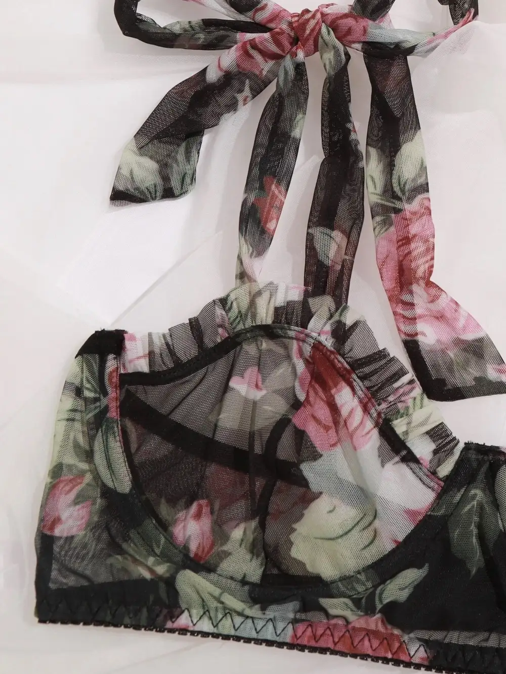 Bow Detail Mesh Lingerie Set