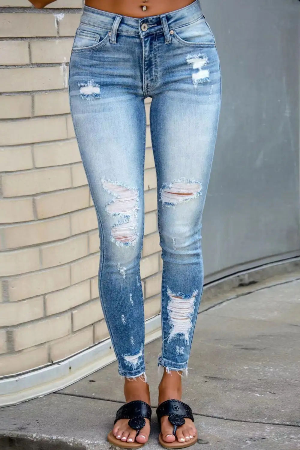 Distressed Sculpted Fit Jeans
