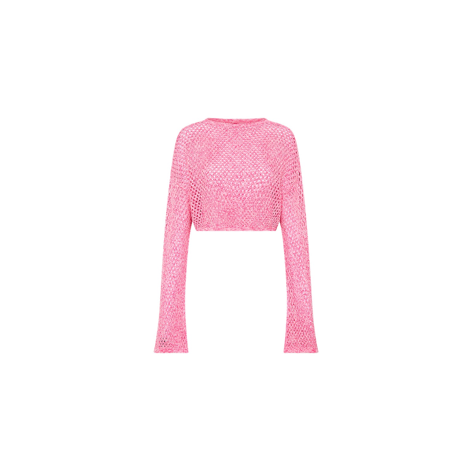 CROCHET LONG SLEEVE CROP - ROSE PINK