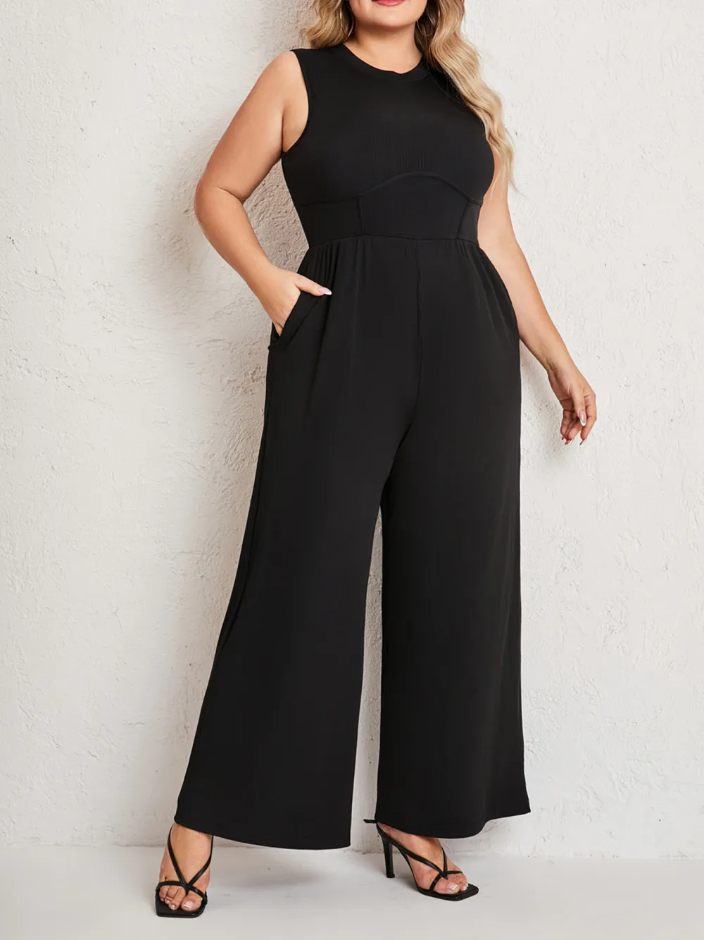 Ladies New Solid Color Sleeveless Straight Pants Suit