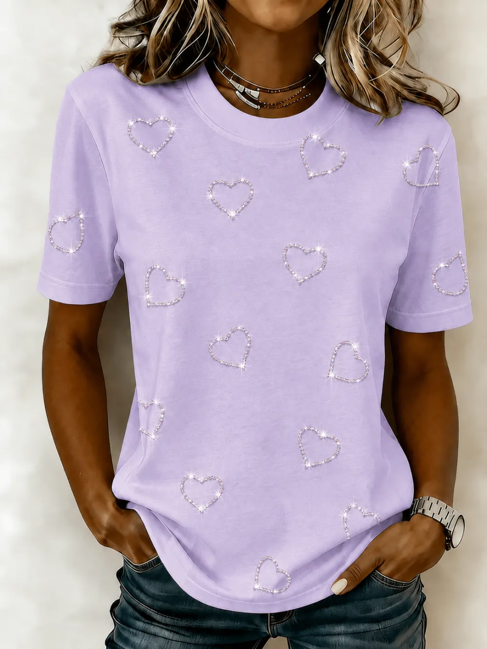Women's Pink Love Printed Casual T-shirt