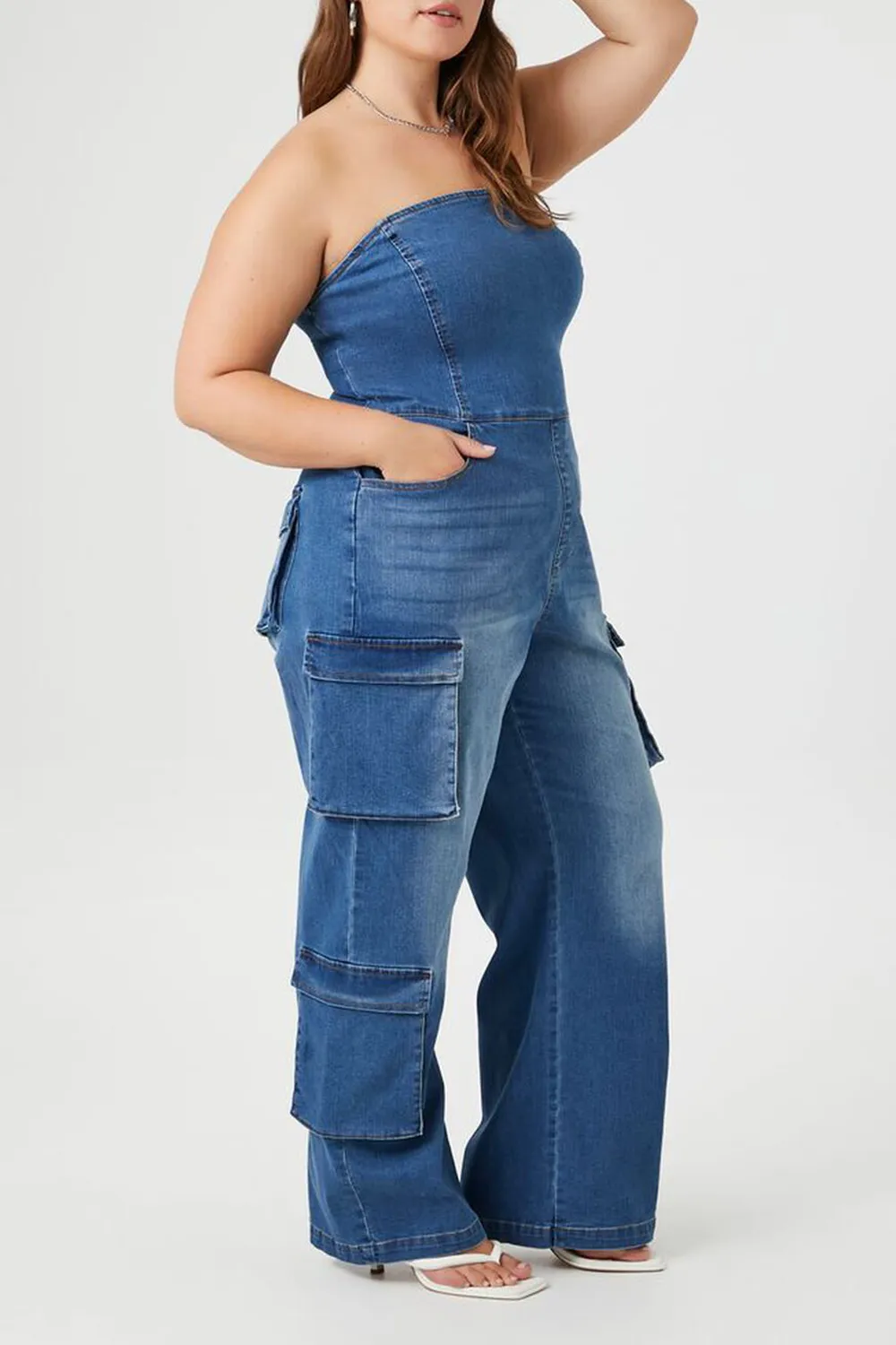 Plus Size Strapless Denim Jumpsuit