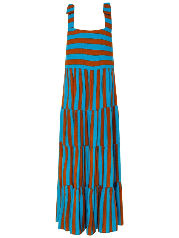 Women's printed holiday dress with straps and stripes