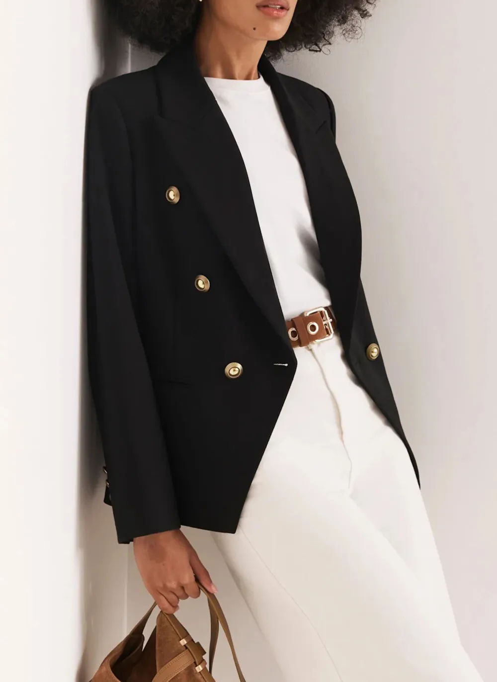 Casual Style Black Double Breasted Blazer
