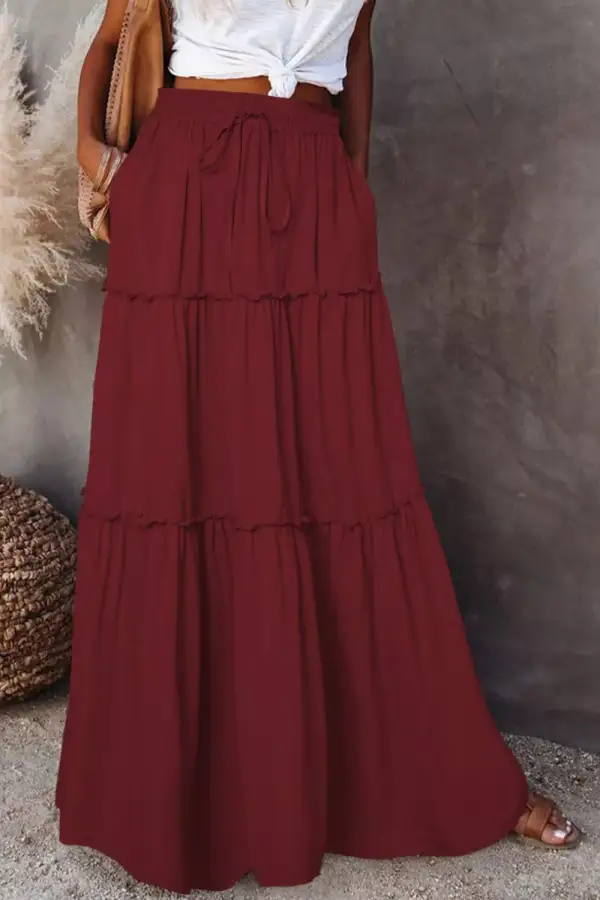 Tiered Drawstring Maxi Skirt