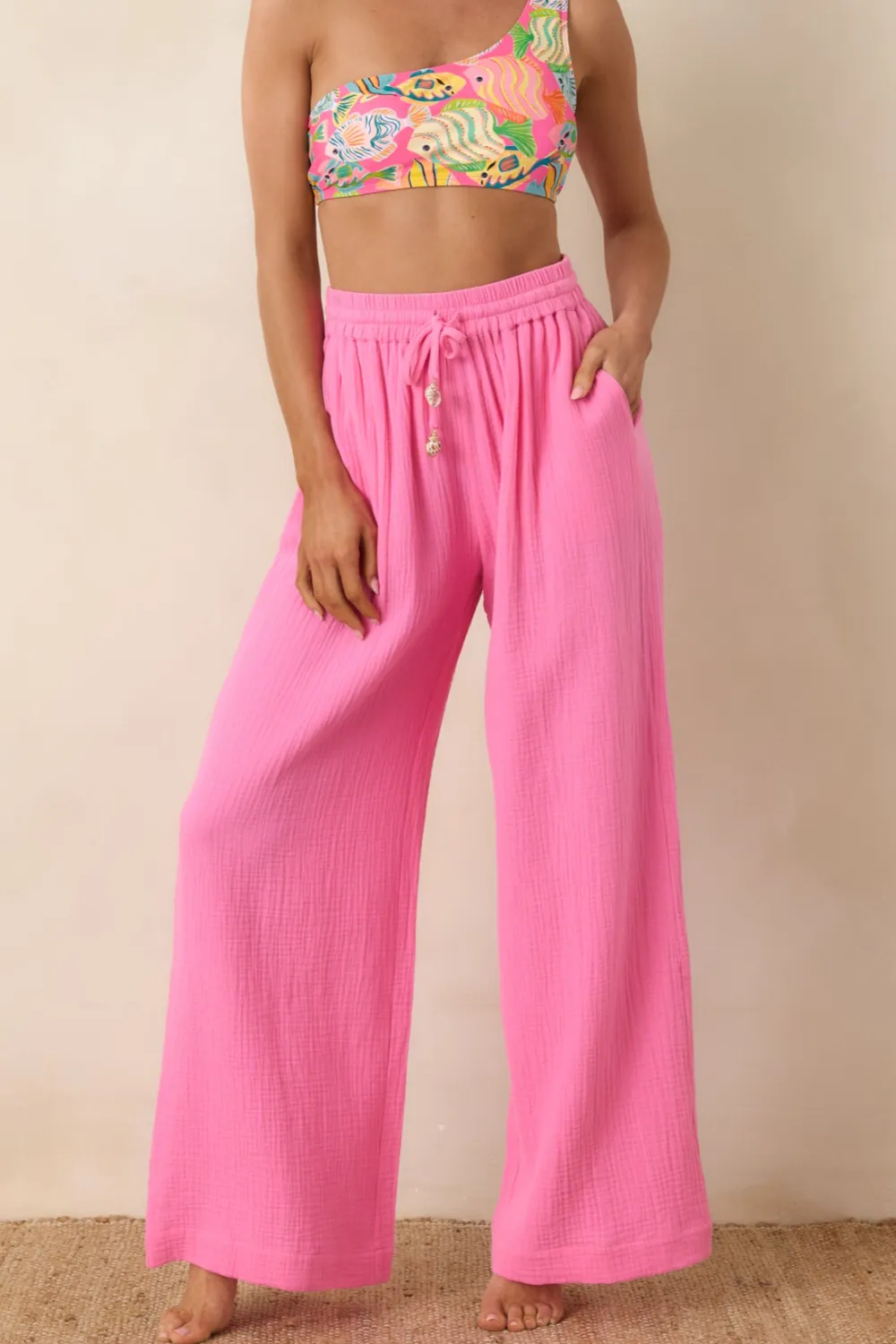 Cotton Wide Leg Drawstring Pants