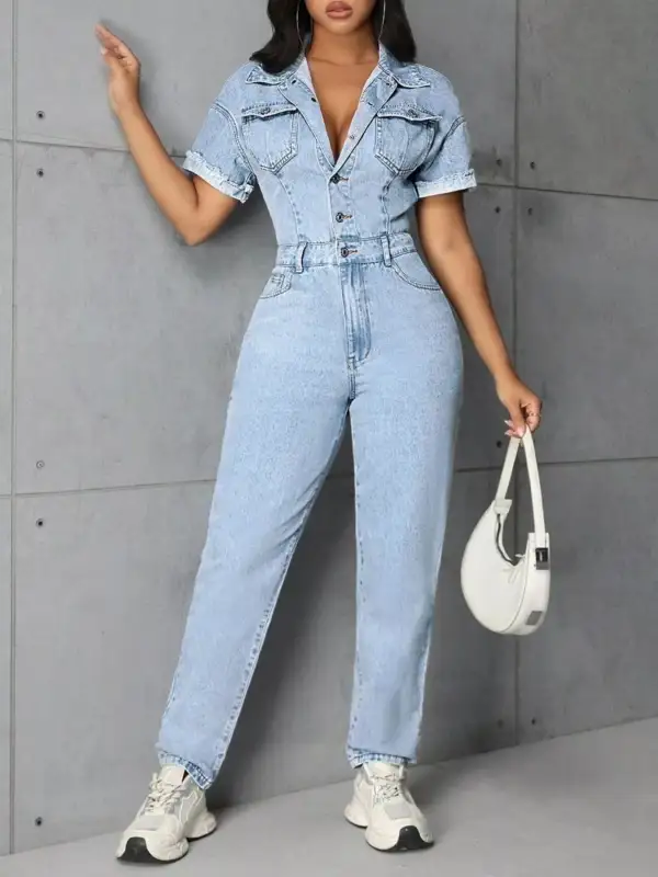 Everyday Denim Button Front Jumpsuit