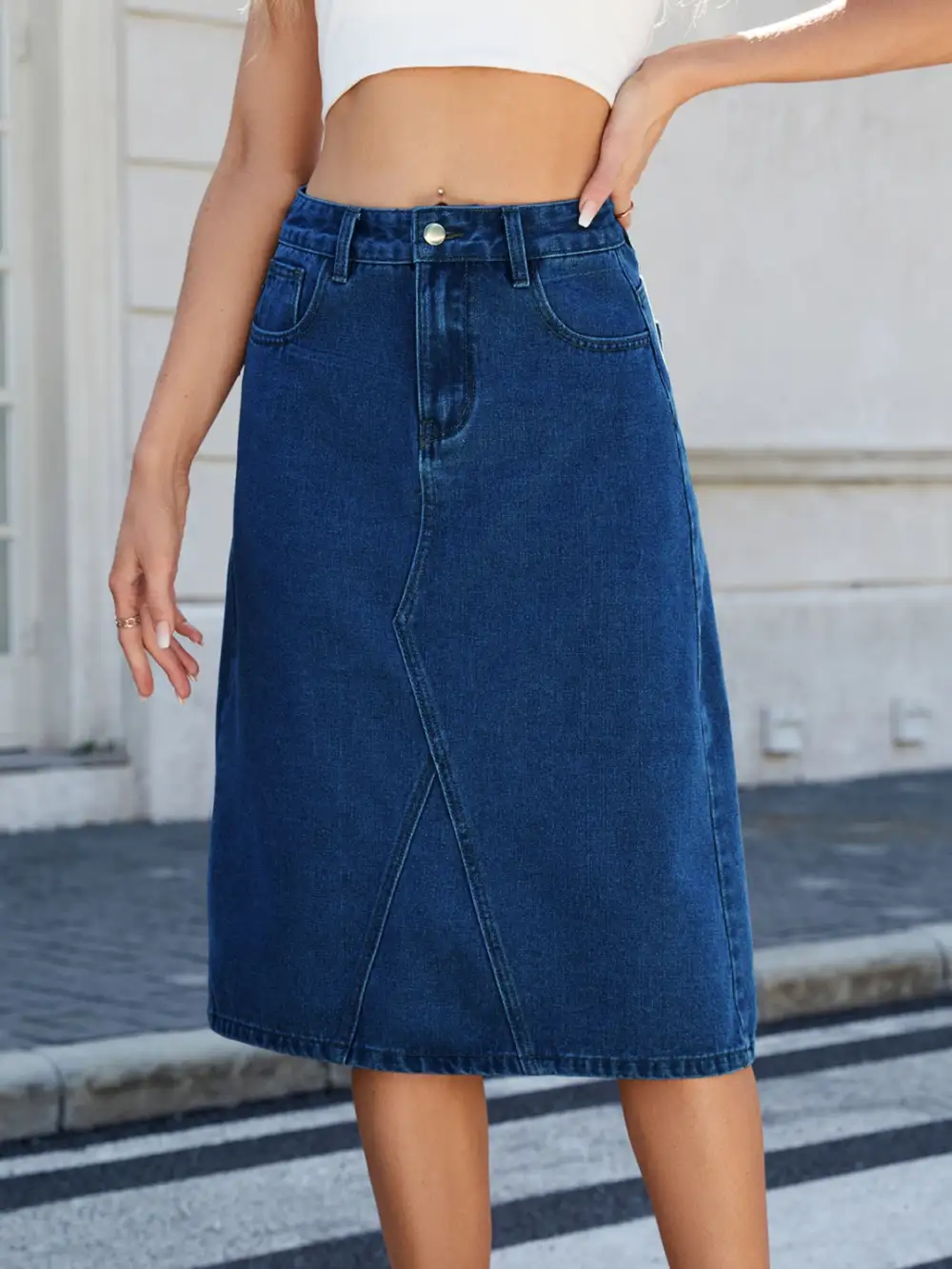 Denim Side Slit Midi Skirt