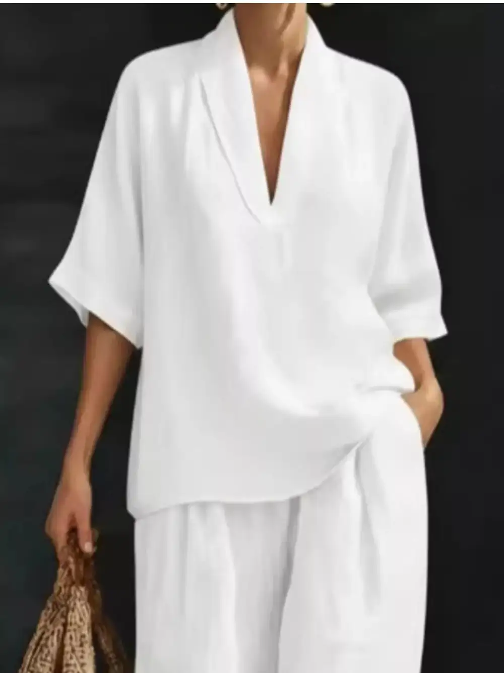 Relaxed Half Sleeve Top and Wide Leg Pants Set