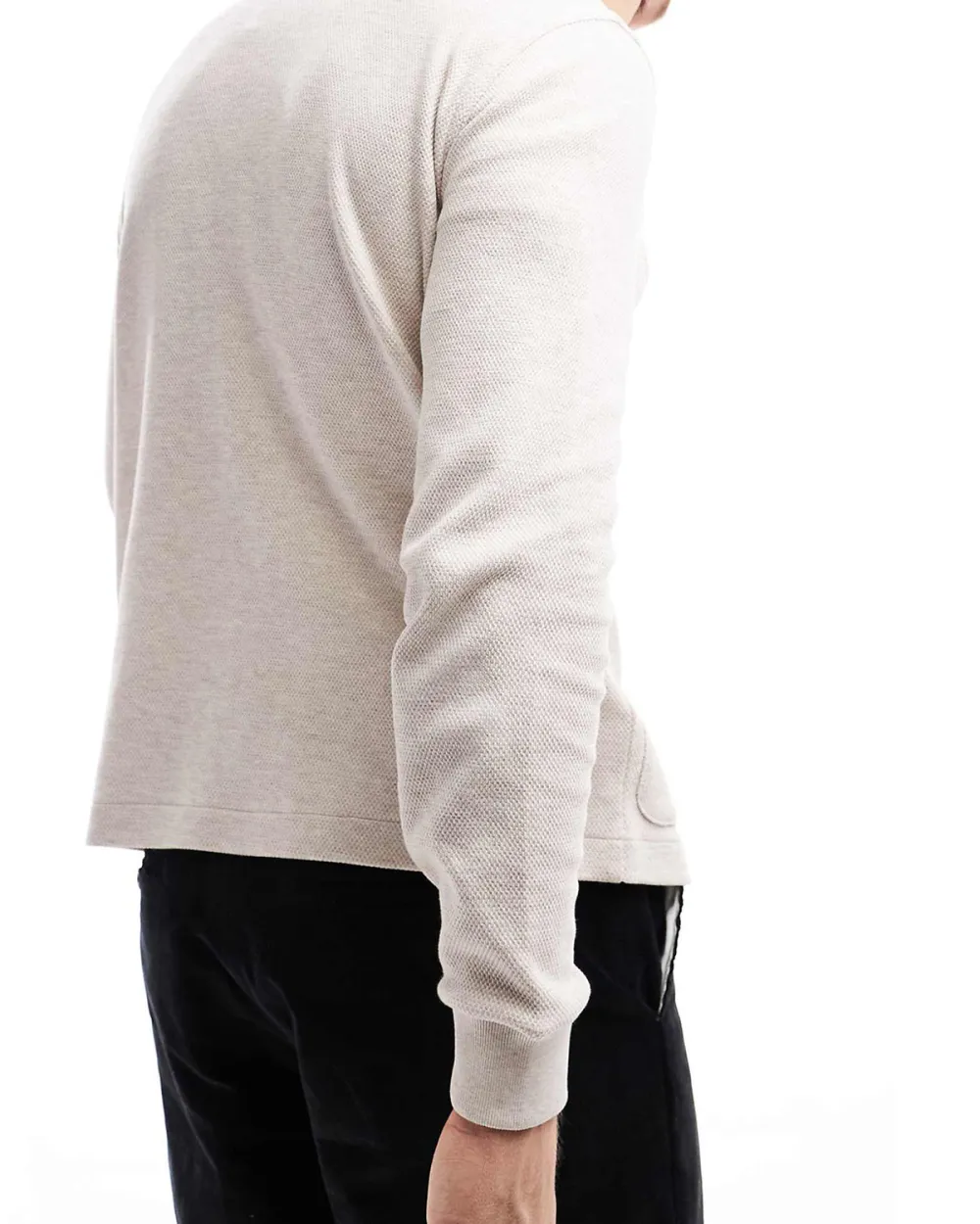 Long Sleeve Button Through Polo Shirt In Off White Jersey