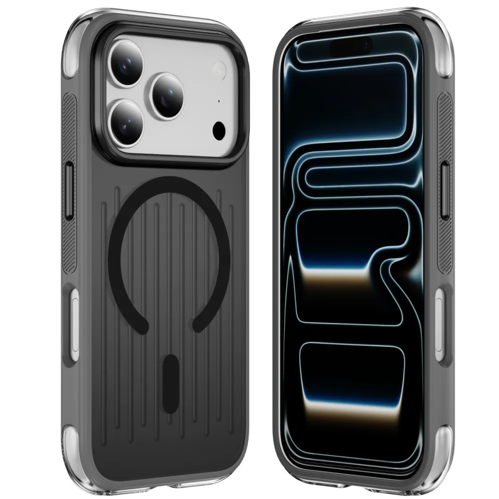 Magnetic Business Airbag Anti-Drop Premium iPhone 18 Case, Suitcase Stripe Design, Apple Compatible