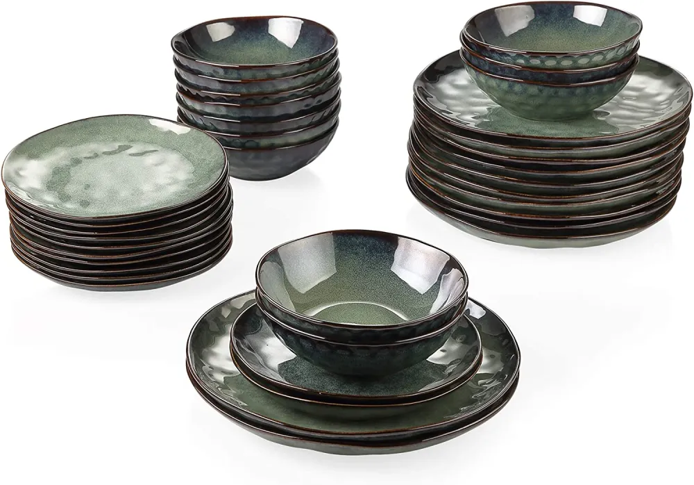 vancasso Dinnerware Set 32-Piece Dinner Service for 8 Service Dinnerware Tableware Set, Bubble Green