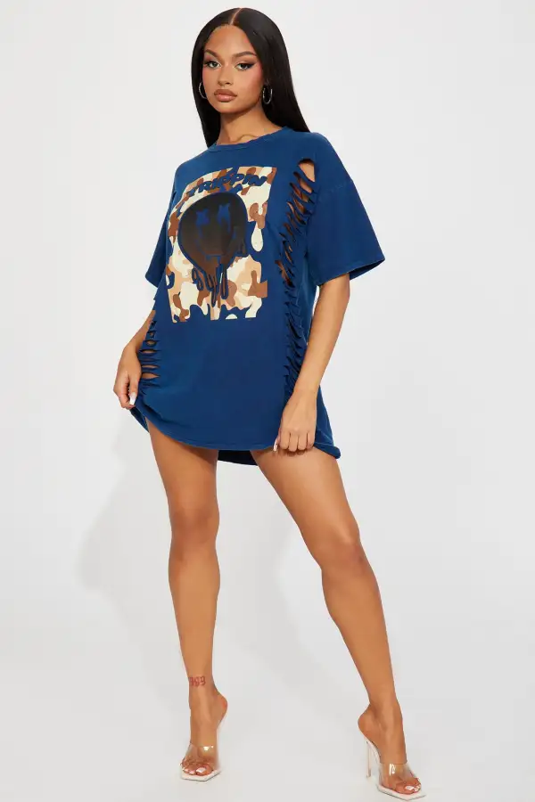 Caught Trippin T-Shirt Mini Dress - Royal