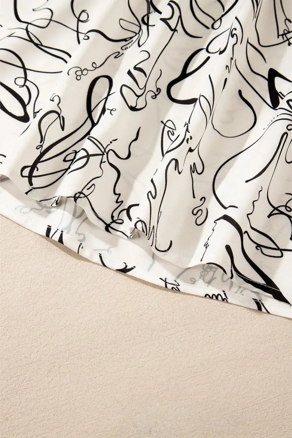 Abstract Print Crew Neck Puff Sleeve Blouse