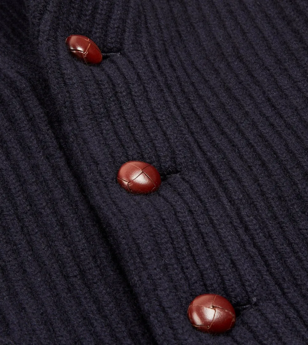 Casual Style Navy Lambswool Shawl Collar Cardigan