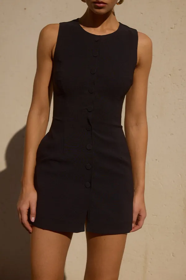 White Button Business Mini Dress