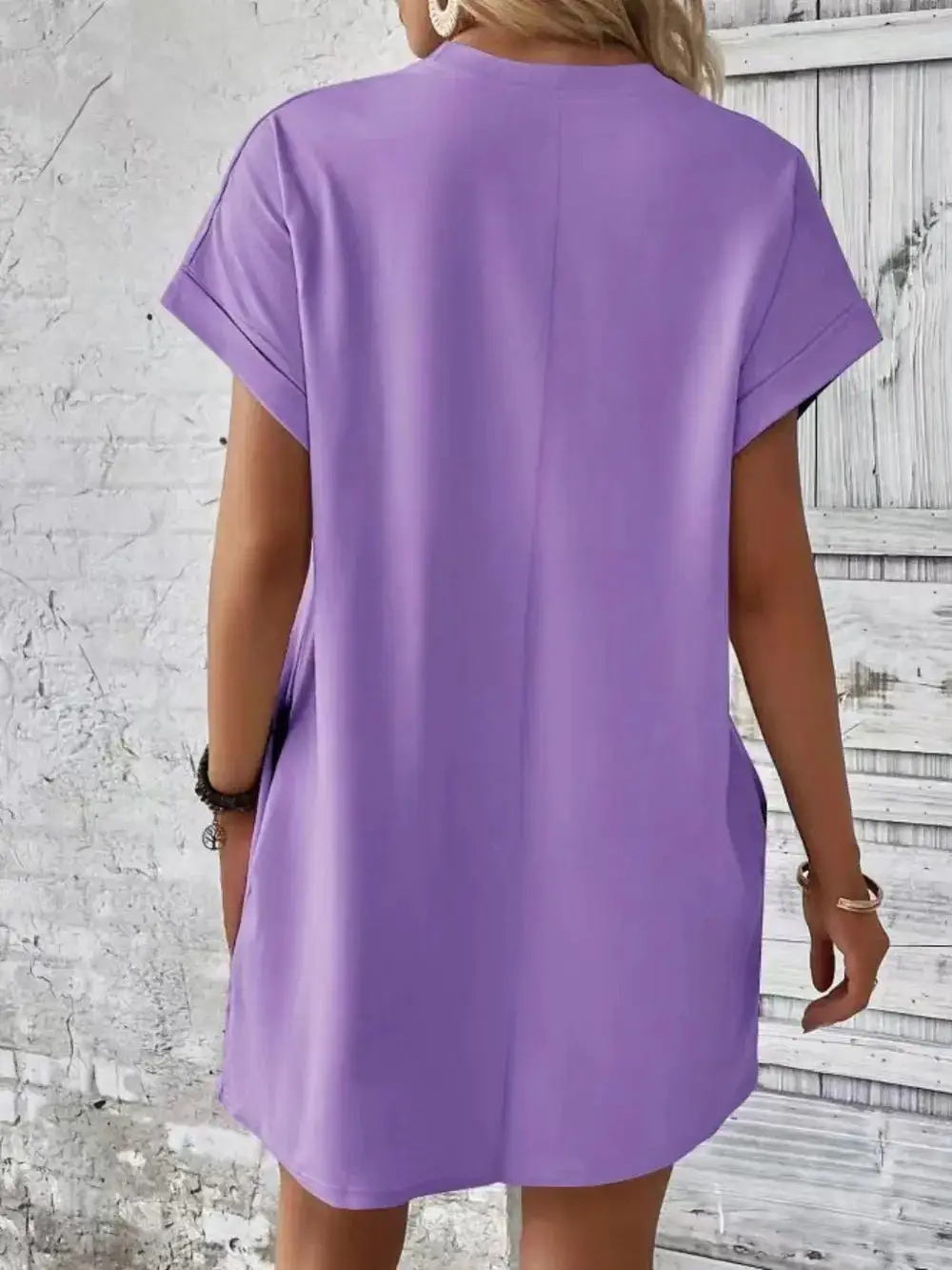 Relaxed Pocket Detail Round Neck Dress