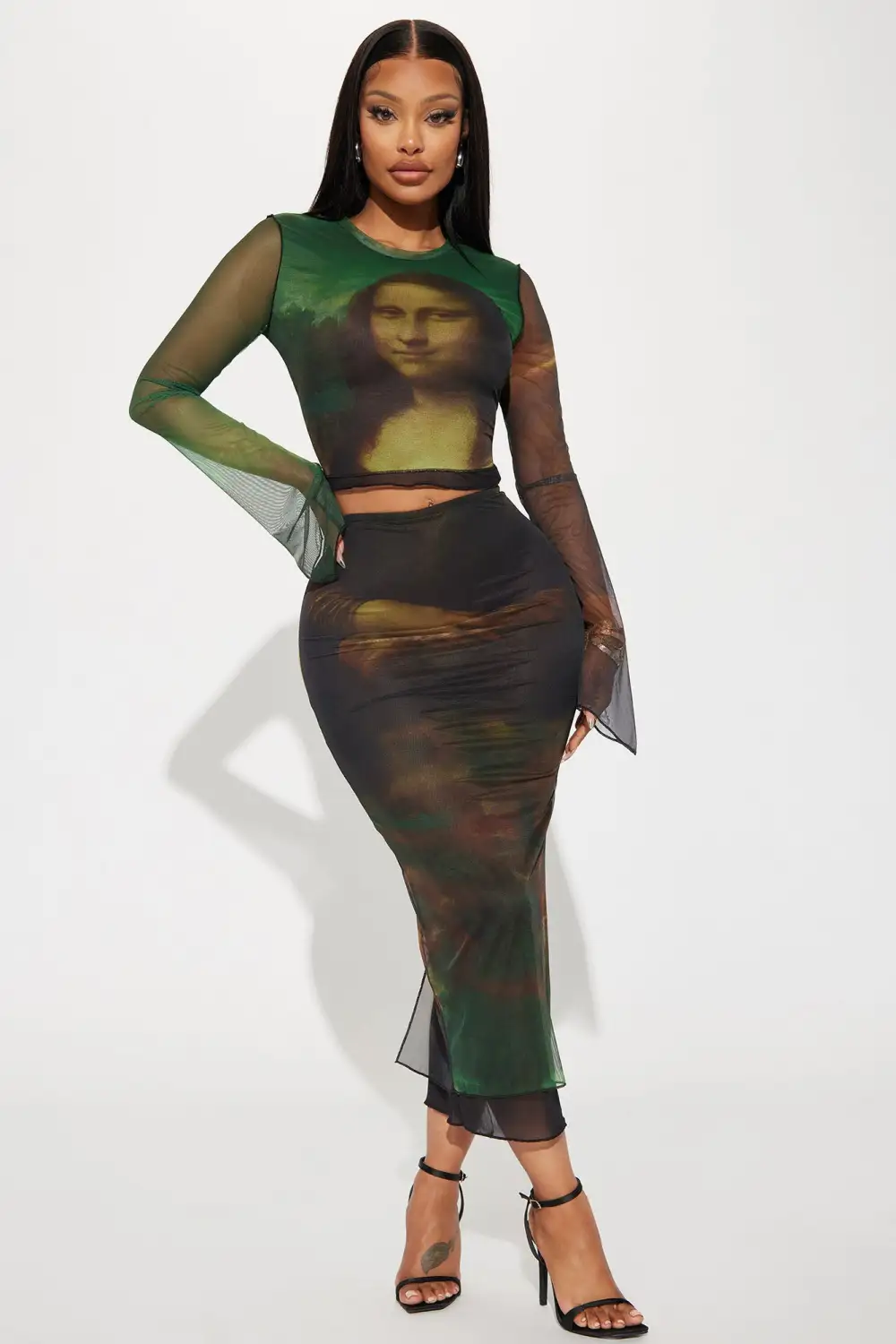 Mona Lisa Mesh Skirt Set - Green/combo