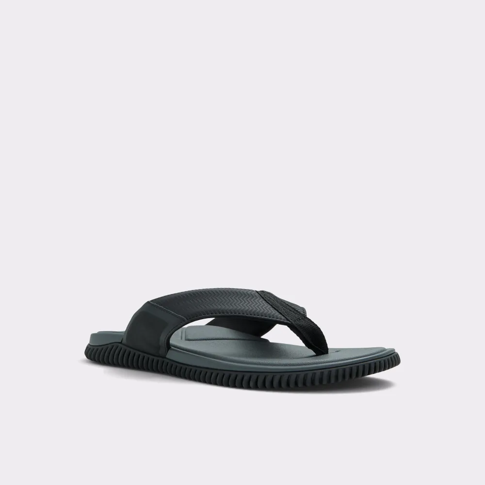 Black  Synthetic Leather Embossed Flat Slides