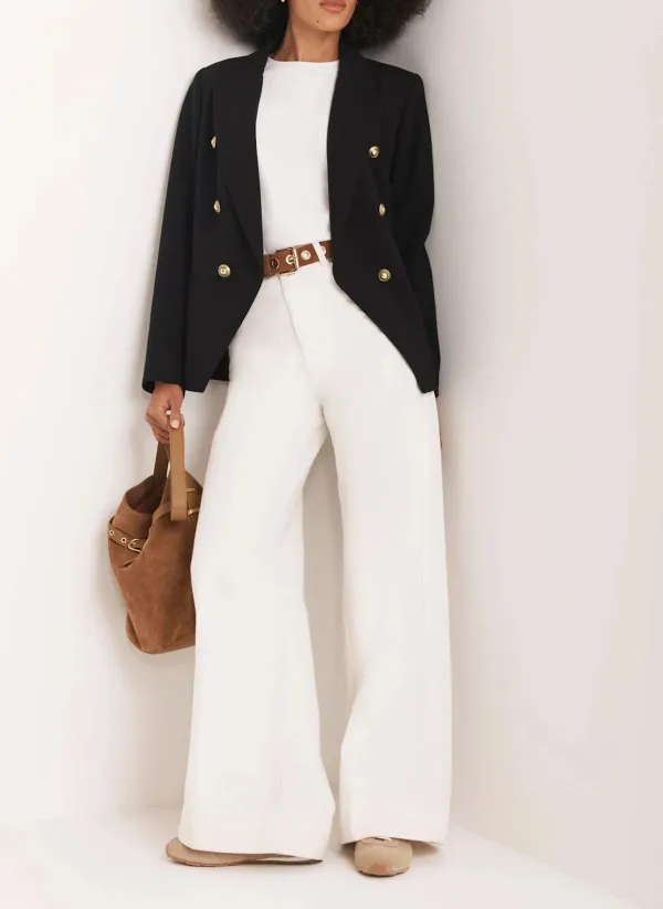 Casual Style Black Double Breasted Blazer