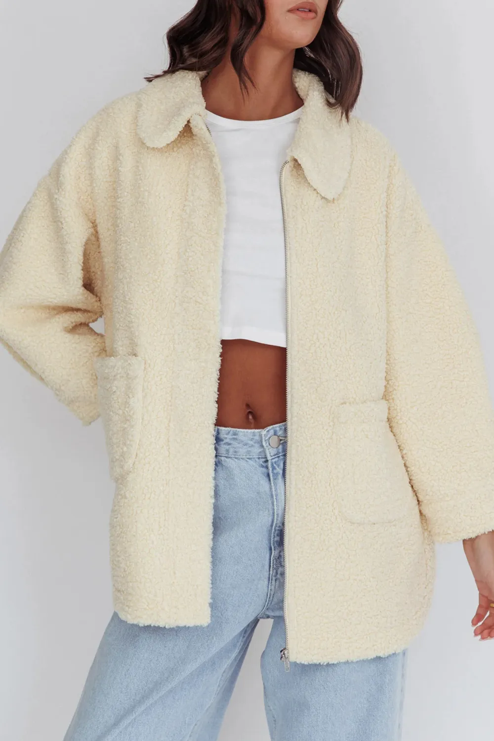 Simple Solid Color Lamb Wool Lapel Coat