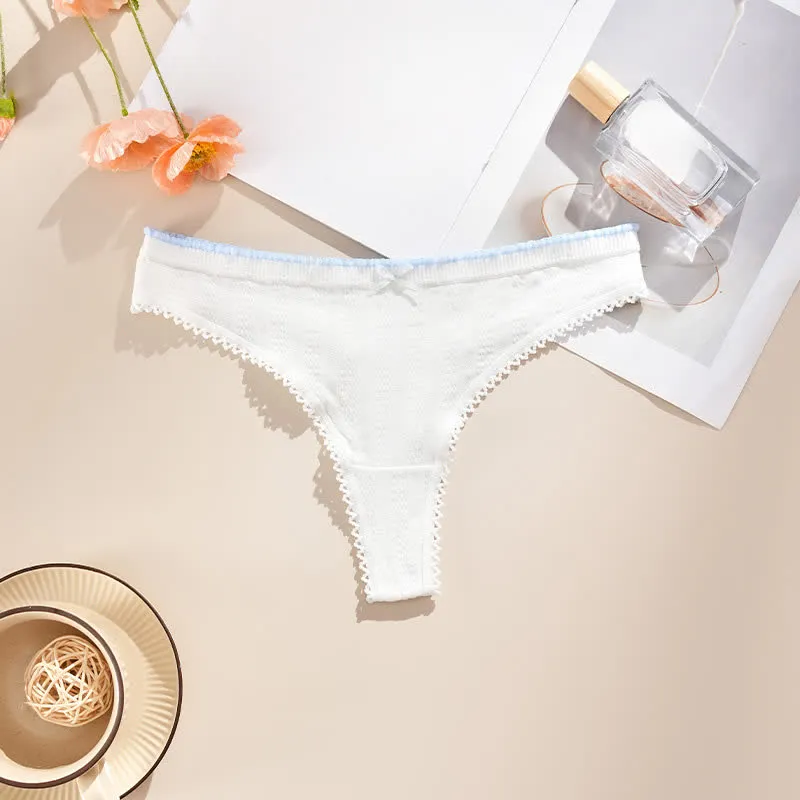Plus Size Low Rise Lace Trim Breathable Thong Panty