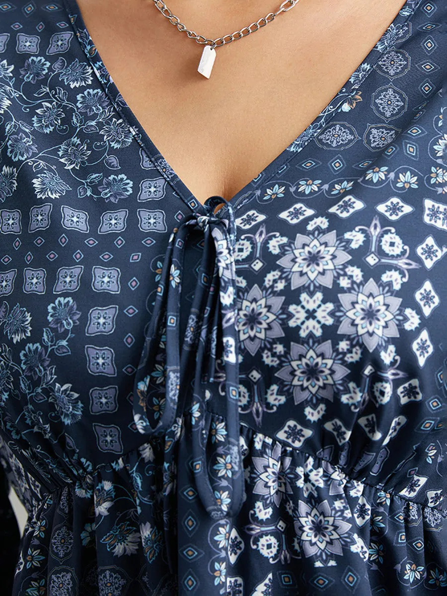 V-Neck Ruffled Patchwork Shirt