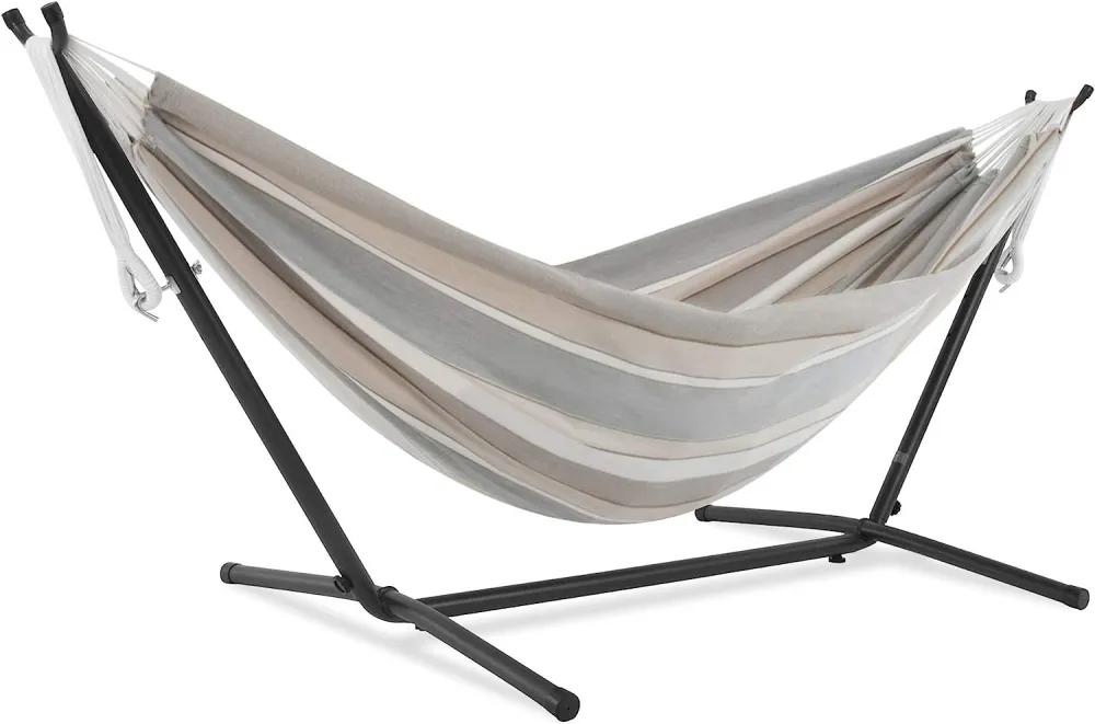 Double Cotton Hammock with Space Saving Steel Stand, Tropical (450 lb Capacity - Premium Carry Bag Included)